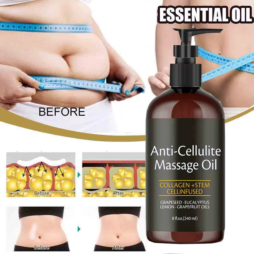 240Ml anti Cellulite Massage Oil Infused with Collagen and Stem Cell Skin Tightening Cellulite Moisturizing Body Essential Oil