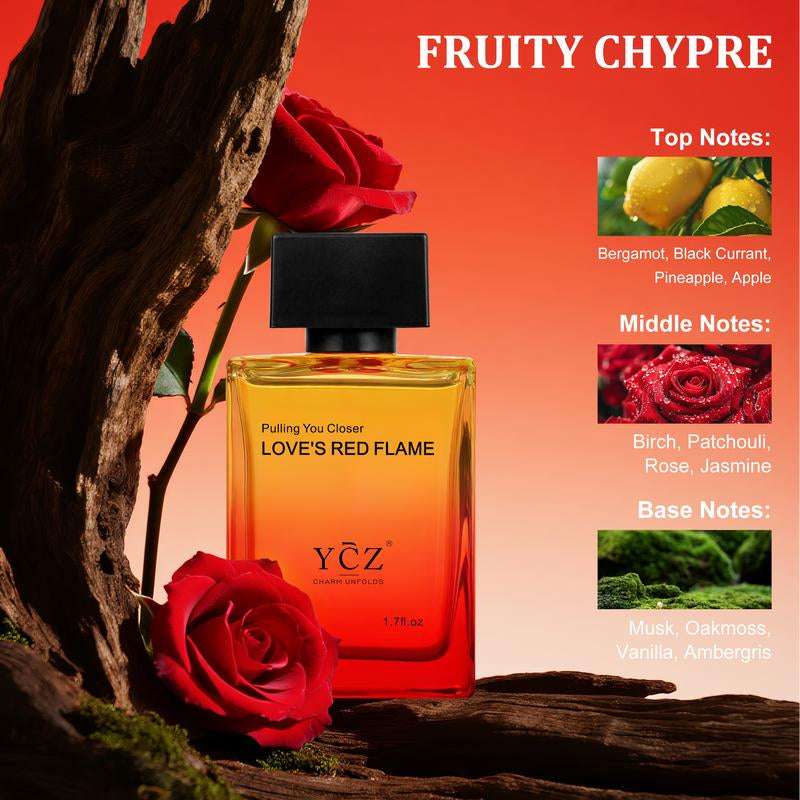 YCZ Love'S Red Flame EDP 50Ml - Spicy Woody Scent with Lemon & Vanilla - Long Lasting Aromatic Citrusy Fragrance for Men