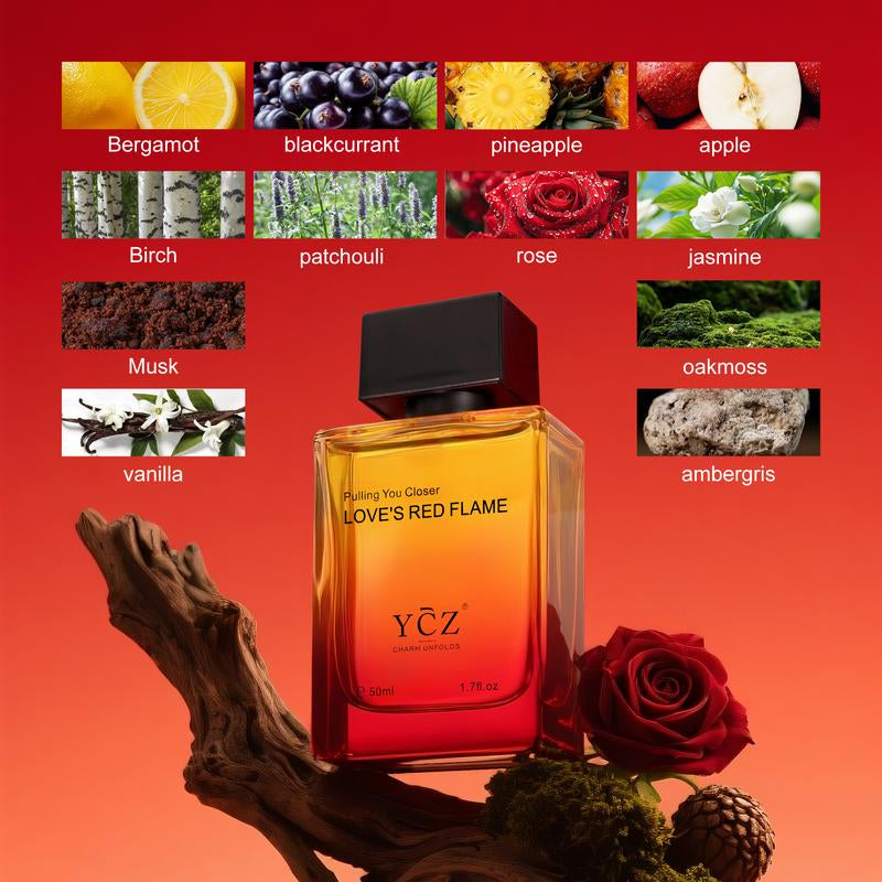 YCZ Love'S Red Flame EDP 50Ml - Spicy Woody Scent with Lemon & Vanilla - Long Lasting Aromatic Citrusy Fragrance for Men